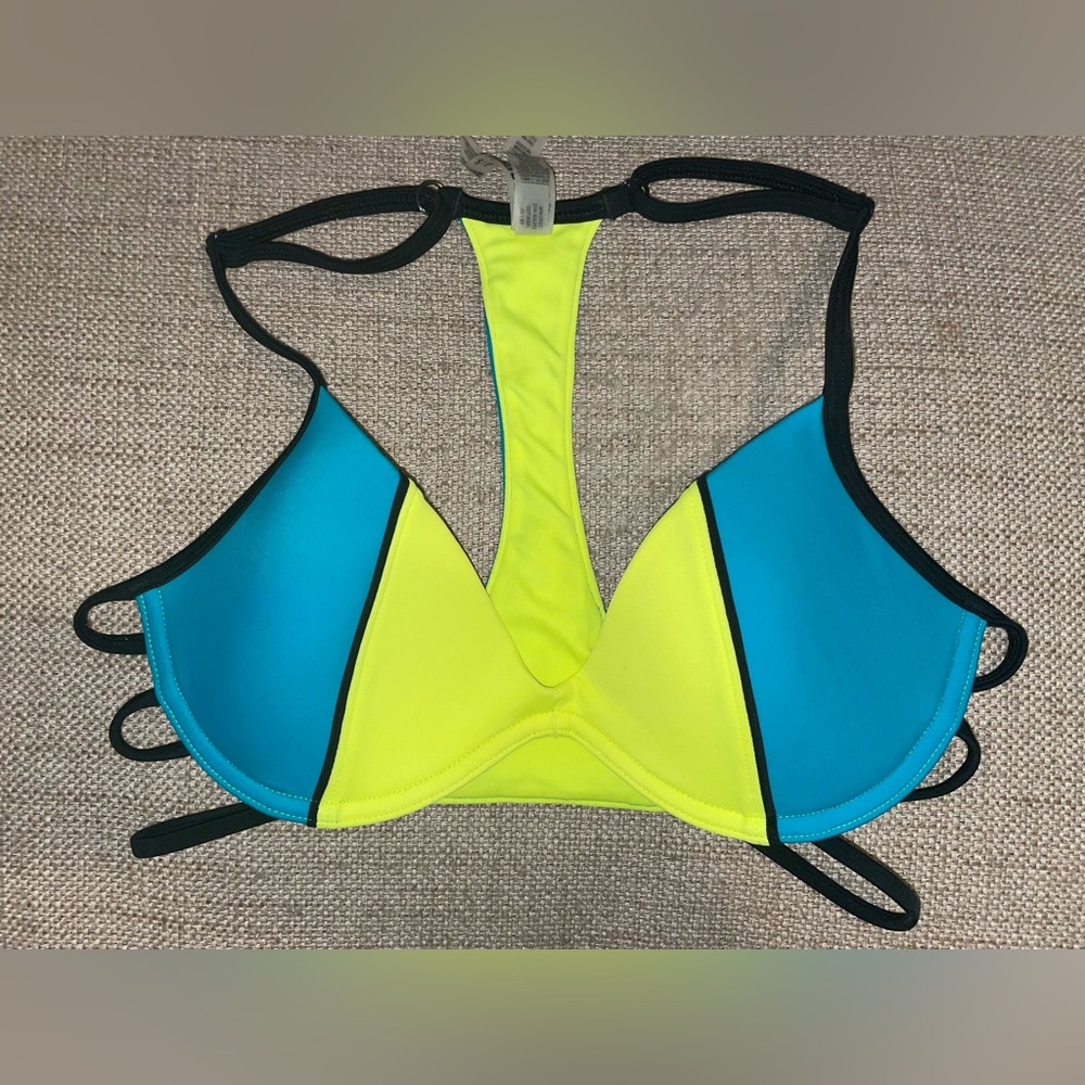 Victoria secrets pink collection Vibrant Blue & neon Yellow Strappy Bikini Top
